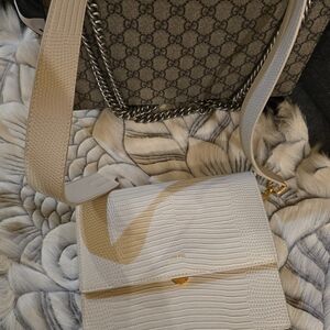 JW PEI Cream Shoulder Bag with Textured Design and Gold Accents